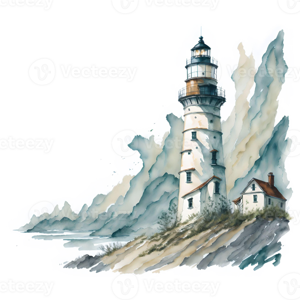 Watercolor lighthouse PNG Design, Generarative AI