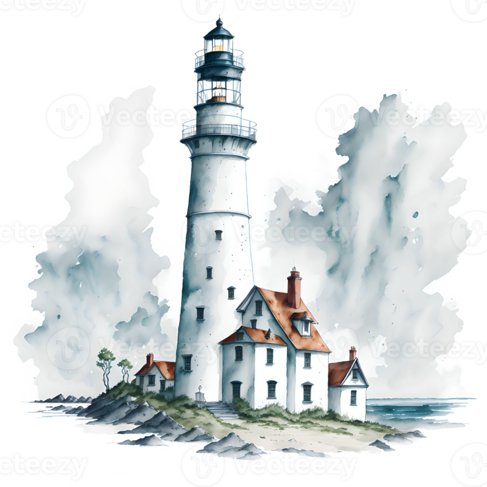 Watercolor lighthouse PNG Design, Generarative AI