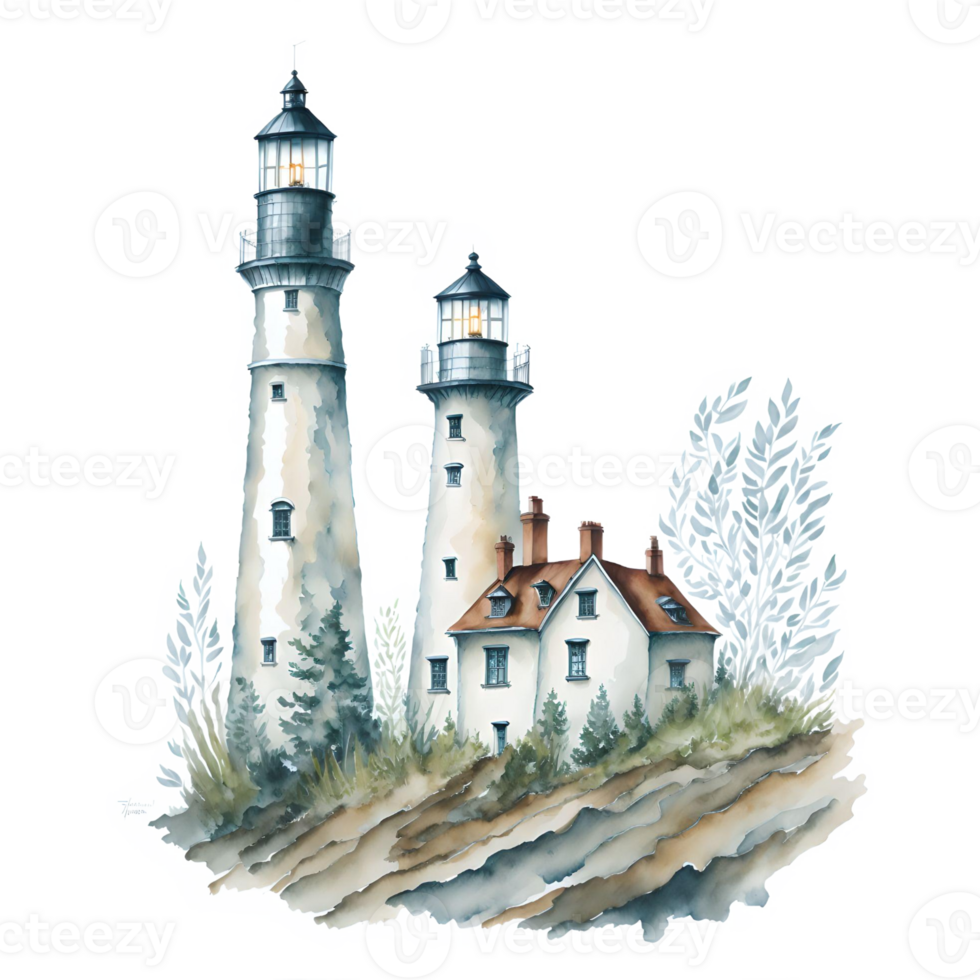 Watercolor lighthouse PNG Design, Generarative AI