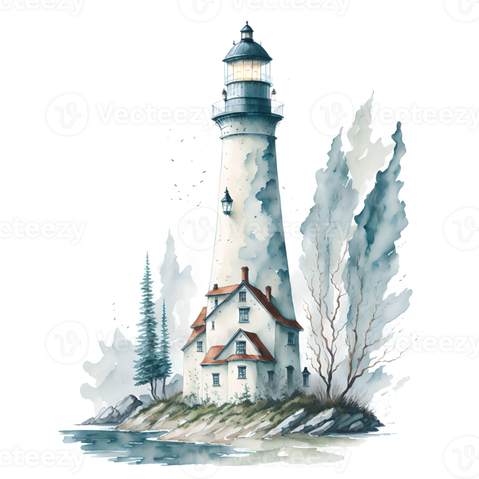 Watercolor lighthouse PNG Design, Generarative AI