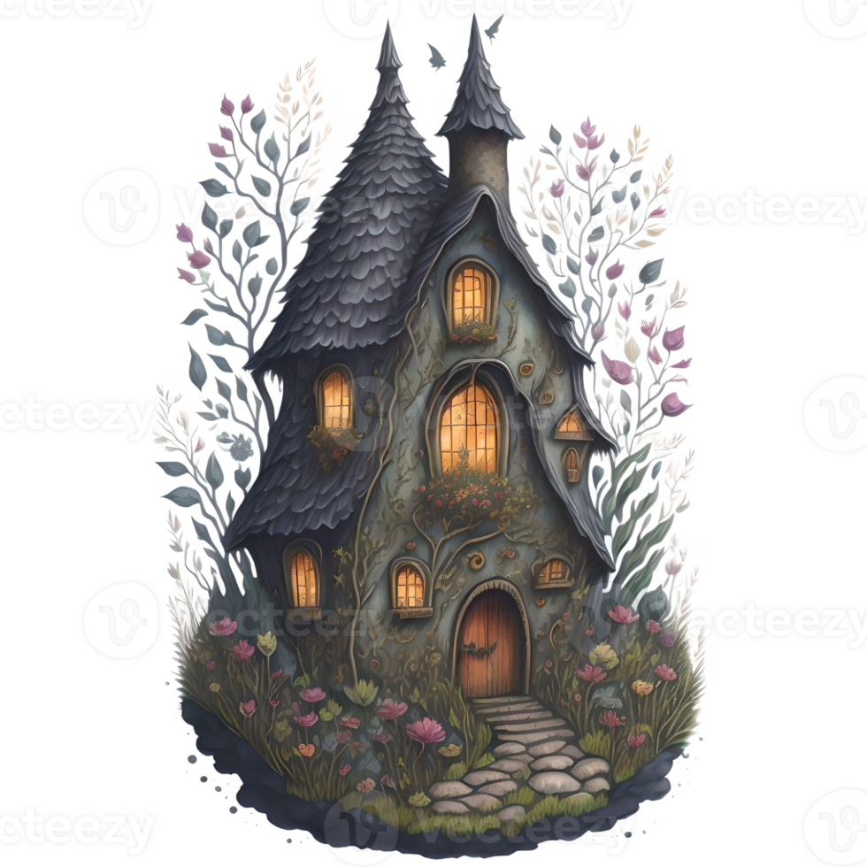 Watercolor Magical Tiny Fairy House PNG Design, Generative AI