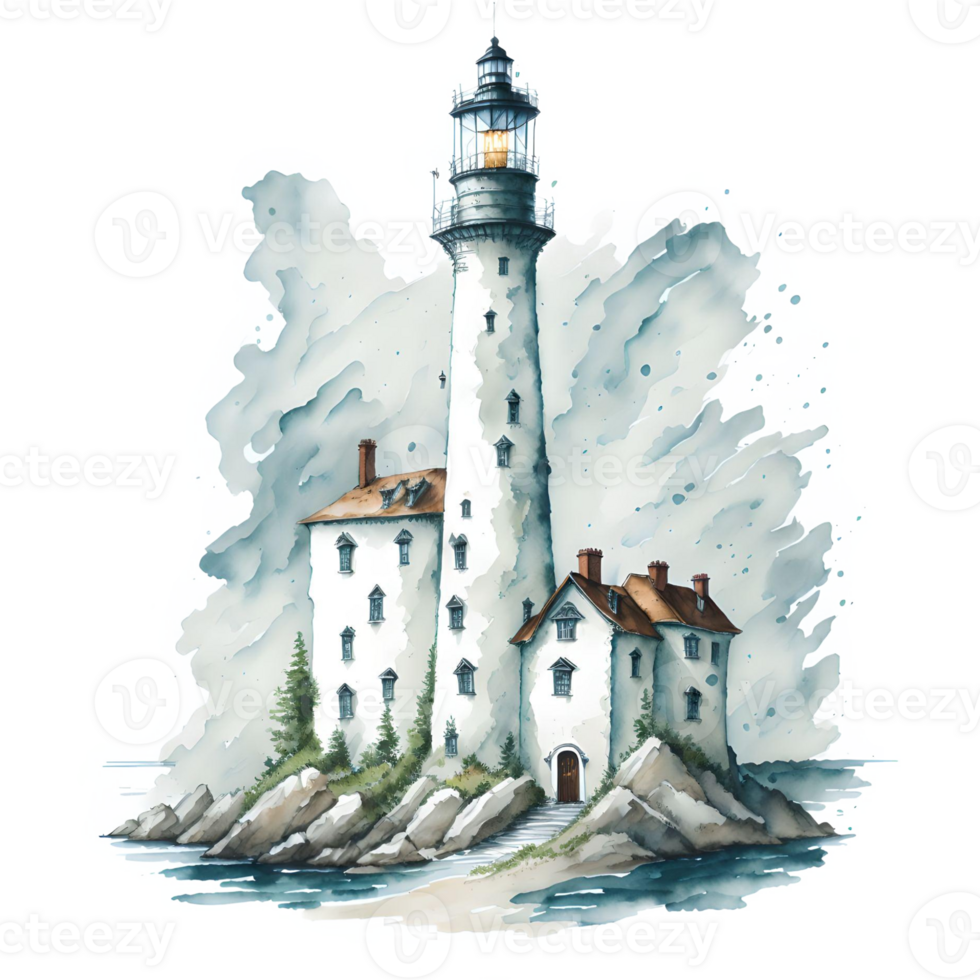 Watercolor lighthouse PNG Design, Generarative AI