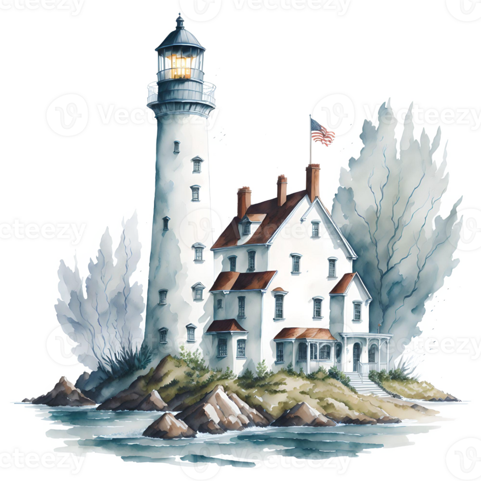 Watercolor lighthouse PNG Design, Generarative AI