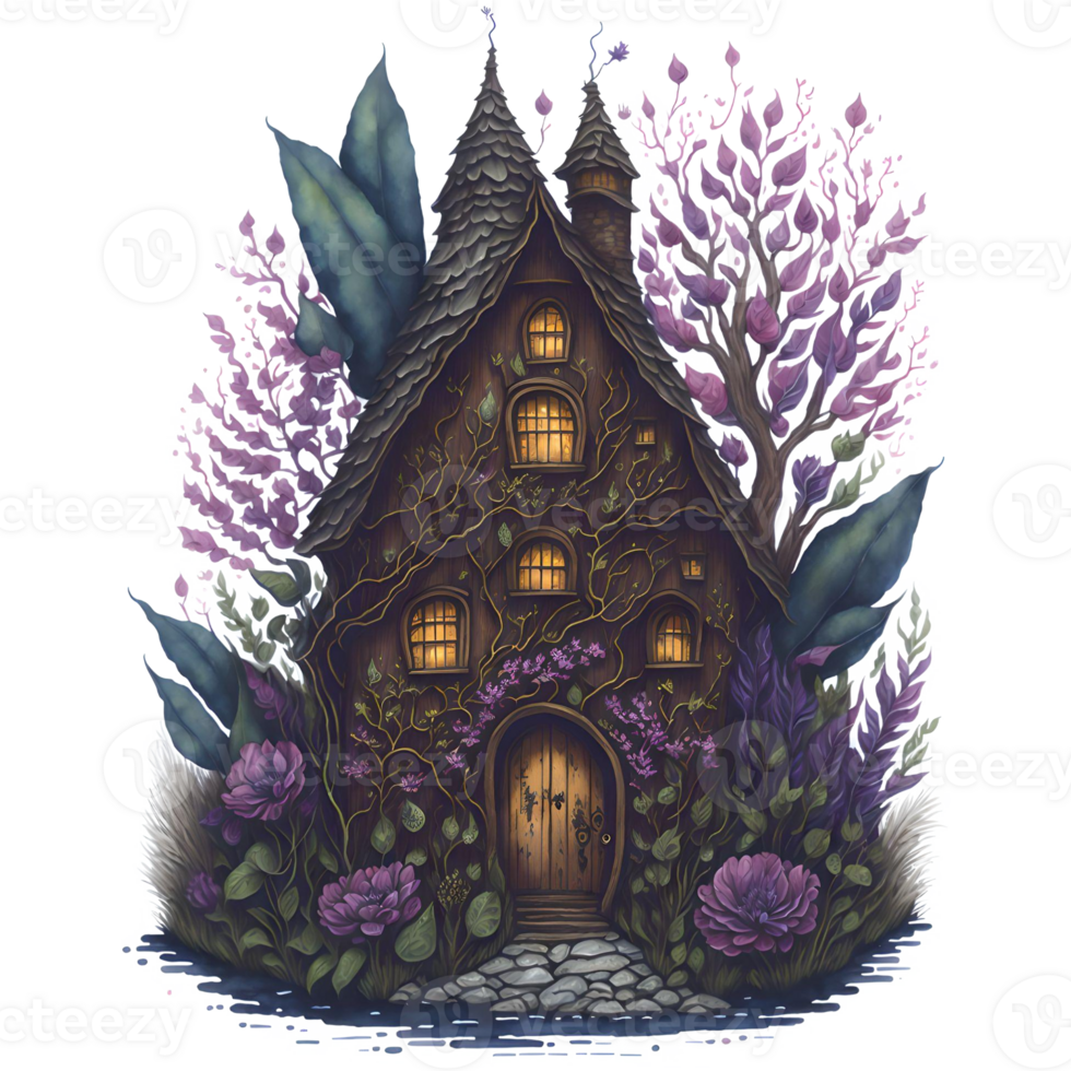 Watercolor Magical Tiny Fairy House PNG Design, Generative AI