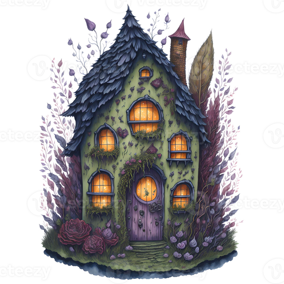 Watercolor Magical Tiny Fairy House PNG Design, Generative AI