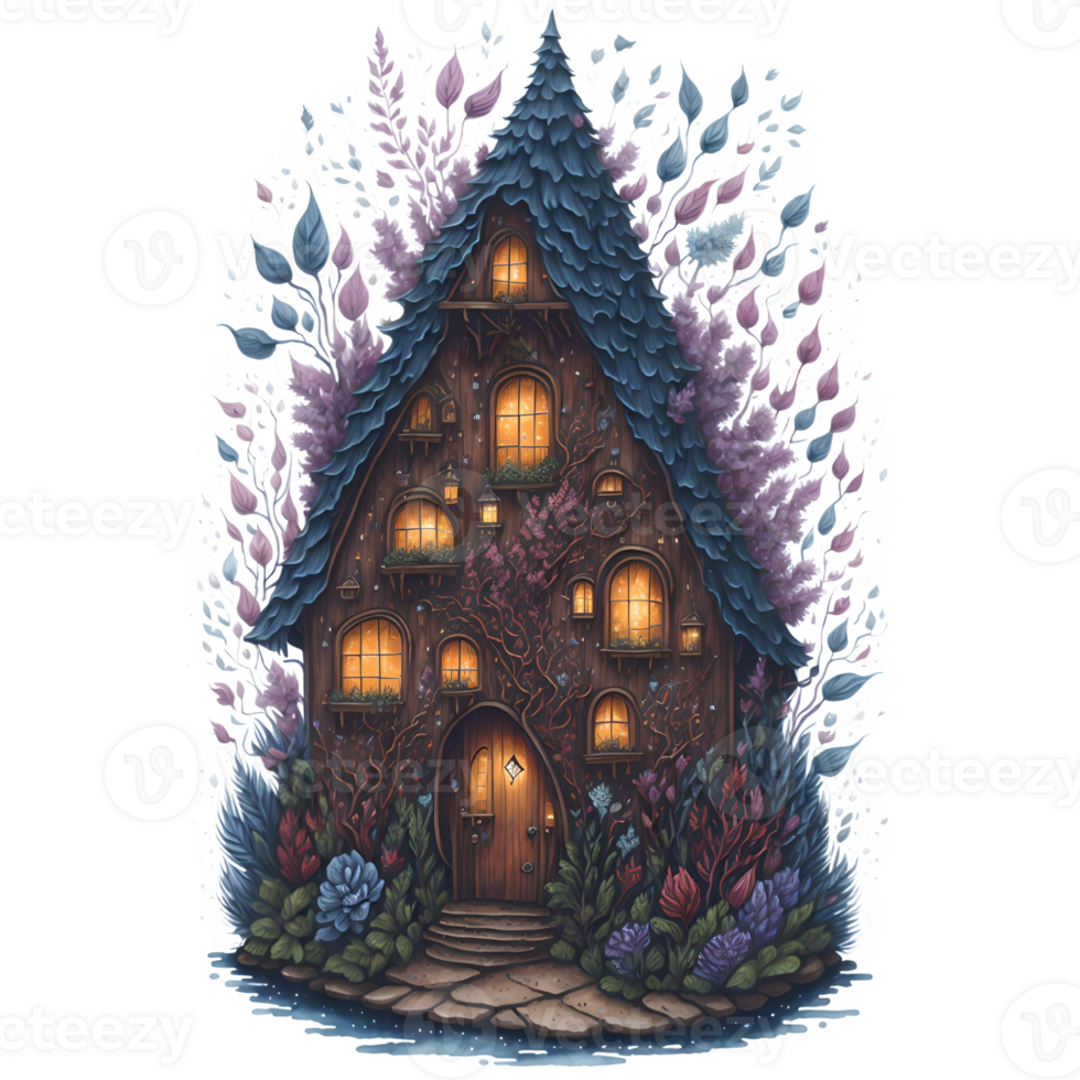 Watercolor Magical Tiny Fairy House PNG Design, Generative AI
