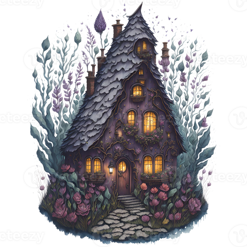 Watercolor Magical Tiny Fairy House PNG Design, Generative AI