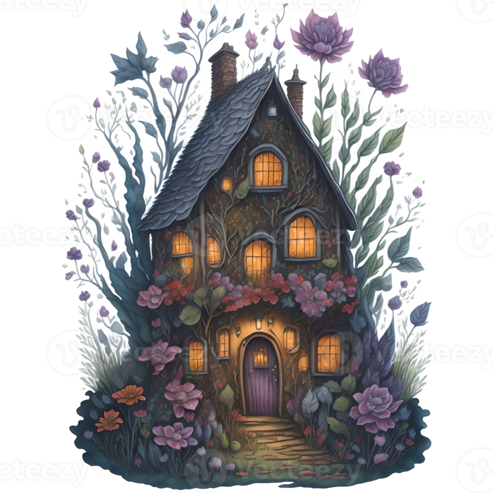 Watercolor Magical Tiny Fairy House PNG Design, Generative AI