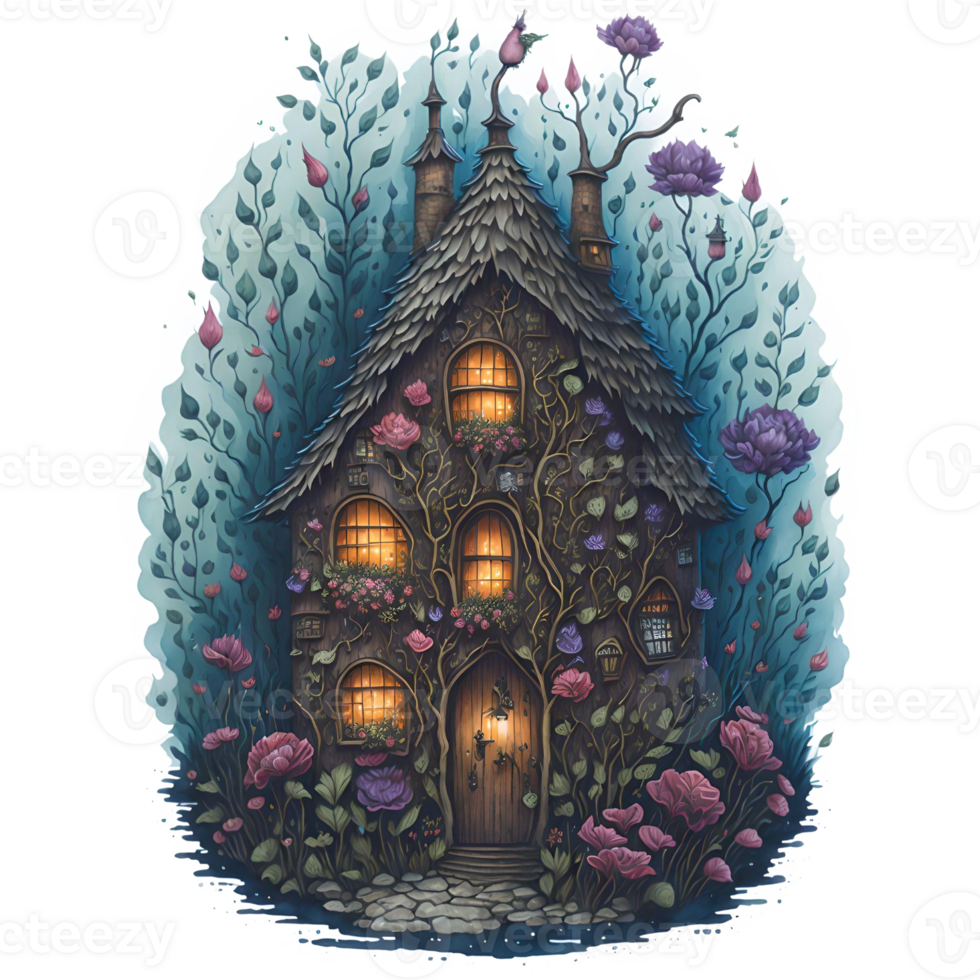 Watercolor Magical Tiny Fairy House PNG Design, Generative AI