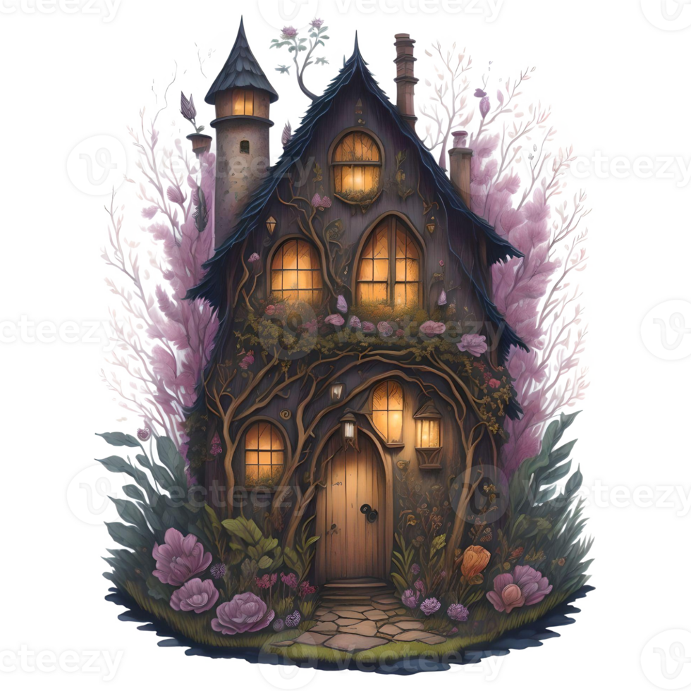 Watercolor Magical Tiny Fairy House PNG Design, Generative AI