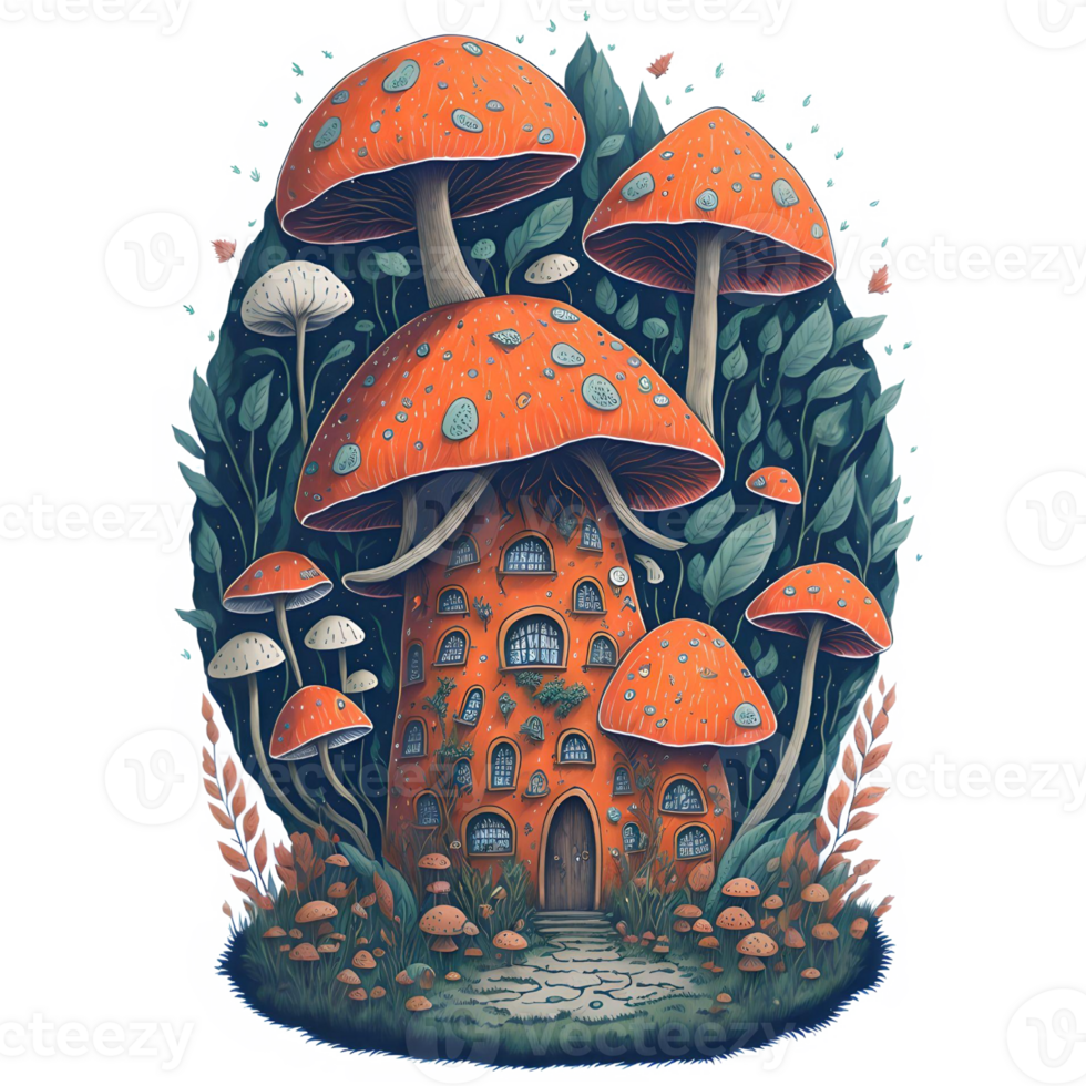 Watercolor Mushroom House PNG Design, Generative AI