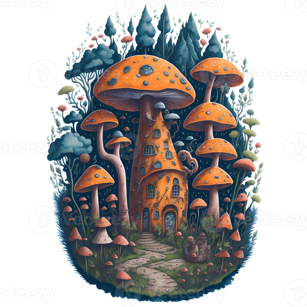Watercolor Mushroom House PNG Design, Generative AI