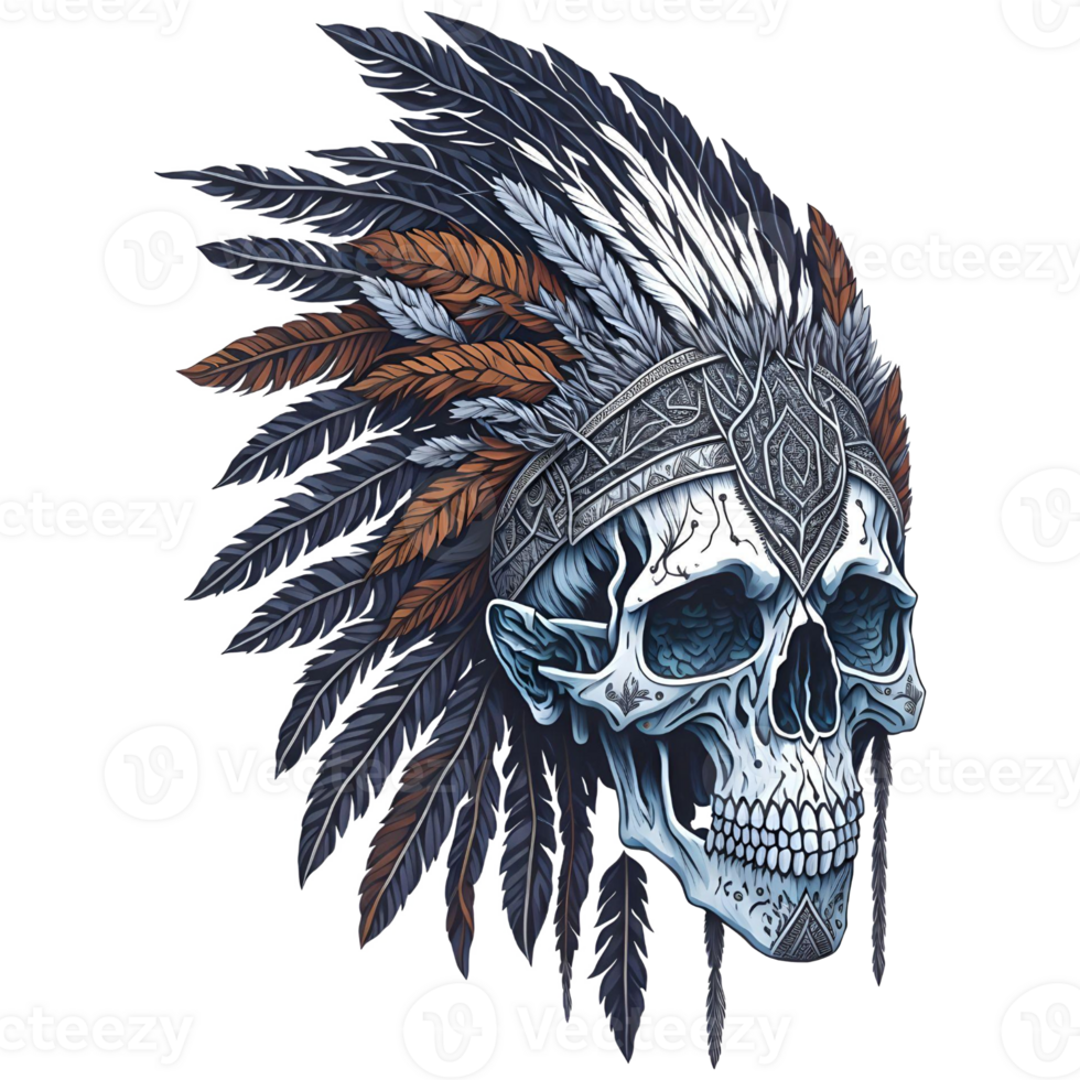Watercolor Native American Skull PNG Design, Generative AI