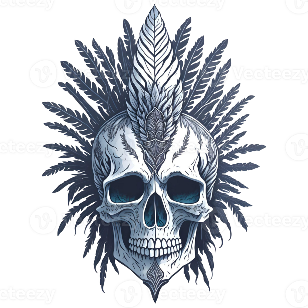 Watercolor Native American Skull PNG Design, Generative AI