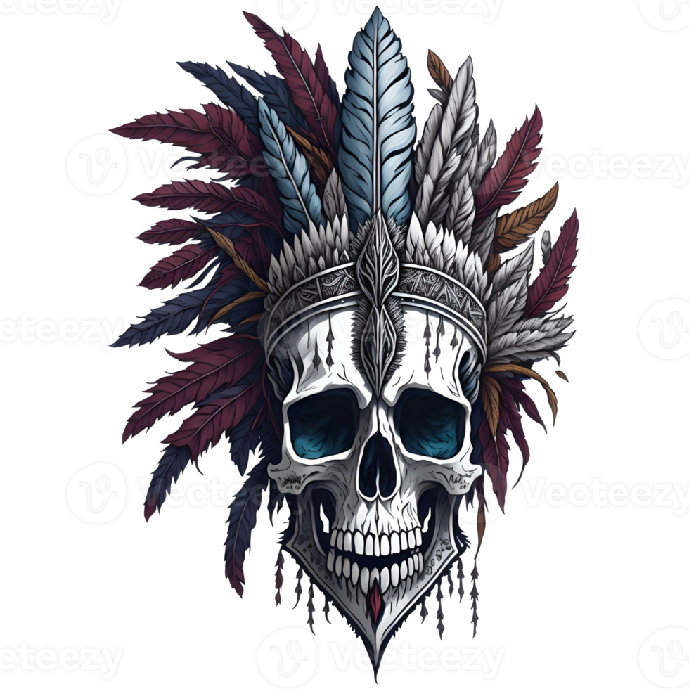 Watercolor Native American Skull PNG Design, Generative AI