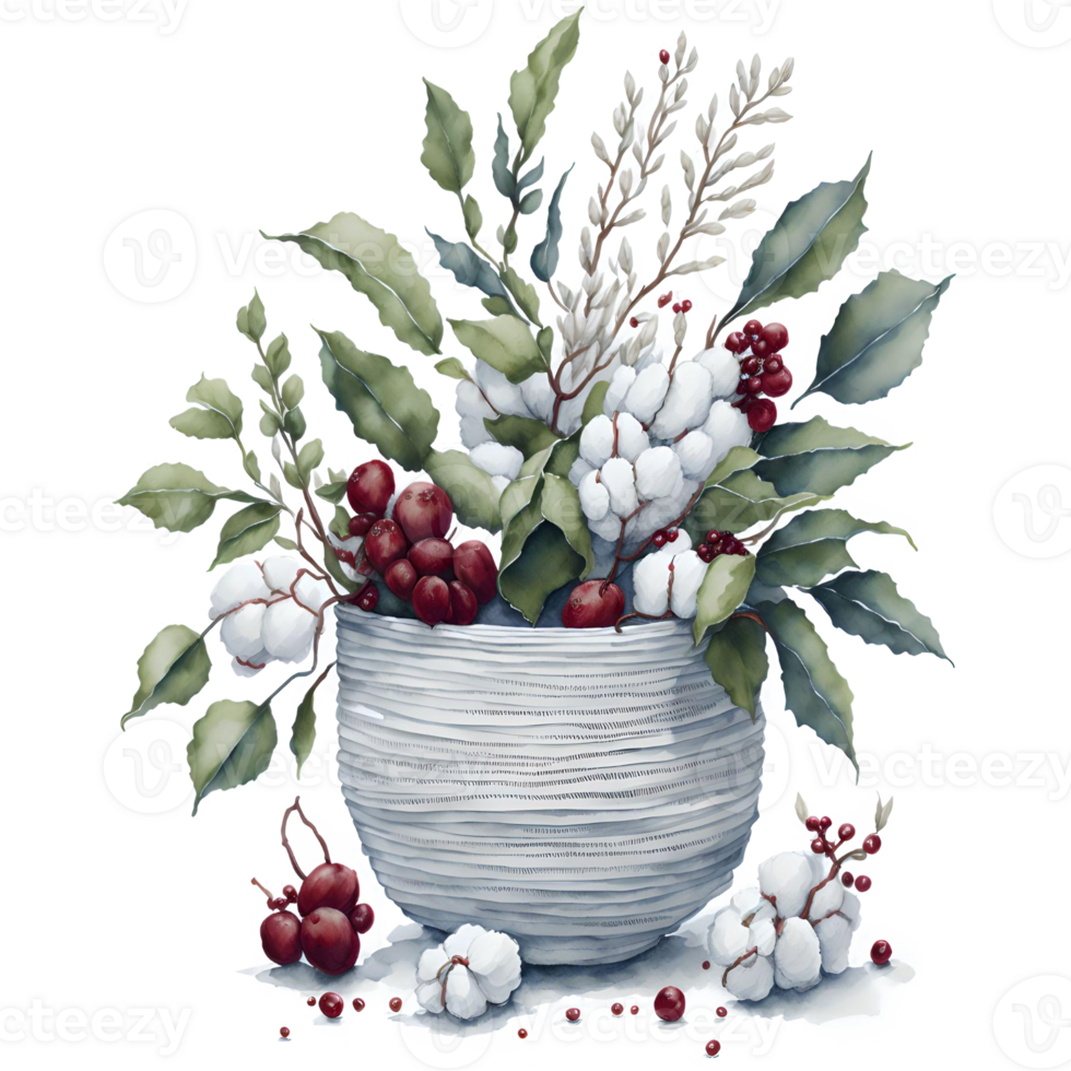 Watercolor New Year Christmas knitted planter PNG Design, Generative AI