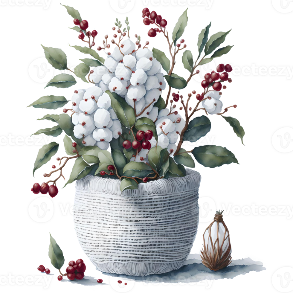Watercolor New Year Christmas knitted planter PNG Design, Generative AI