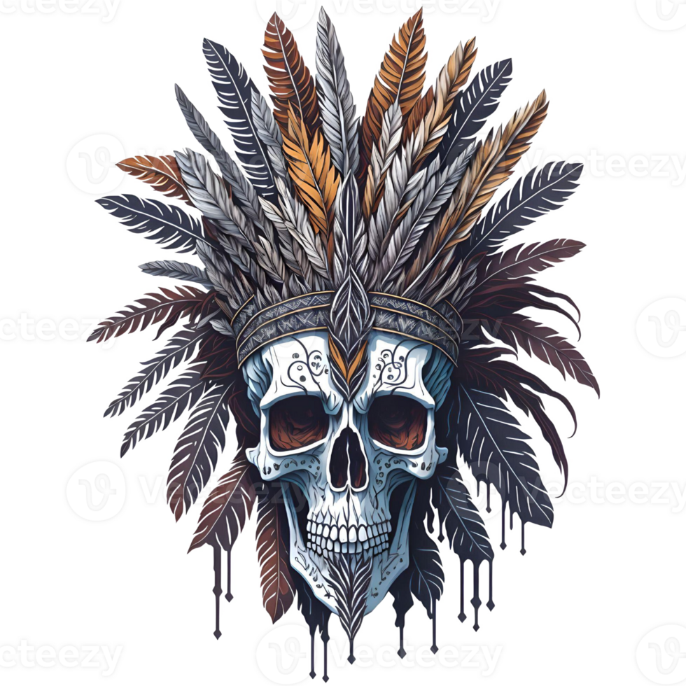 Watercolor Native American Skull PNG Design, Generative AI