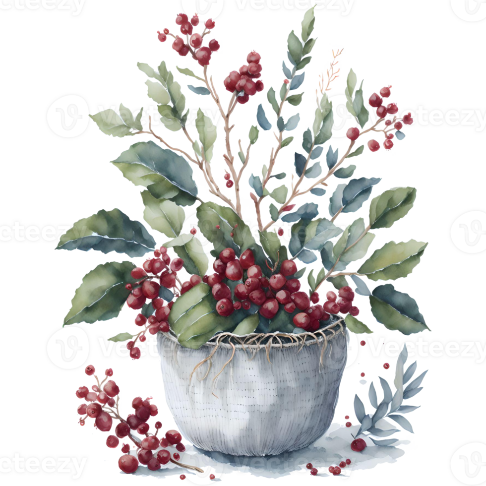 Watercolor New Year Christmas knitted planter PNG Design, Generative AI