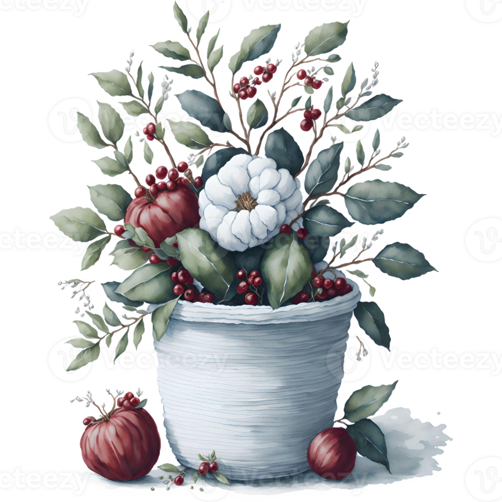 Watercolor New Year Christmas knitted planter PNG Design, Generative AI
