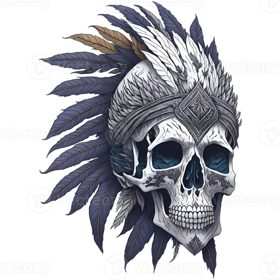 Watercolor Native American Skull PNG Design, Generative AI