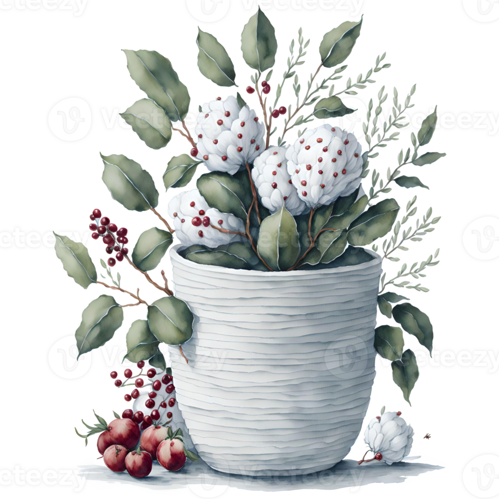 Watercolor New Year Christmas knitted planter PNG Design, Generative AI