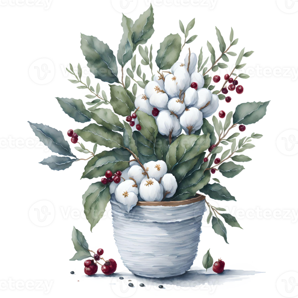 Watercolor New Year Christmas knitted planter PNG Design, Generative AI