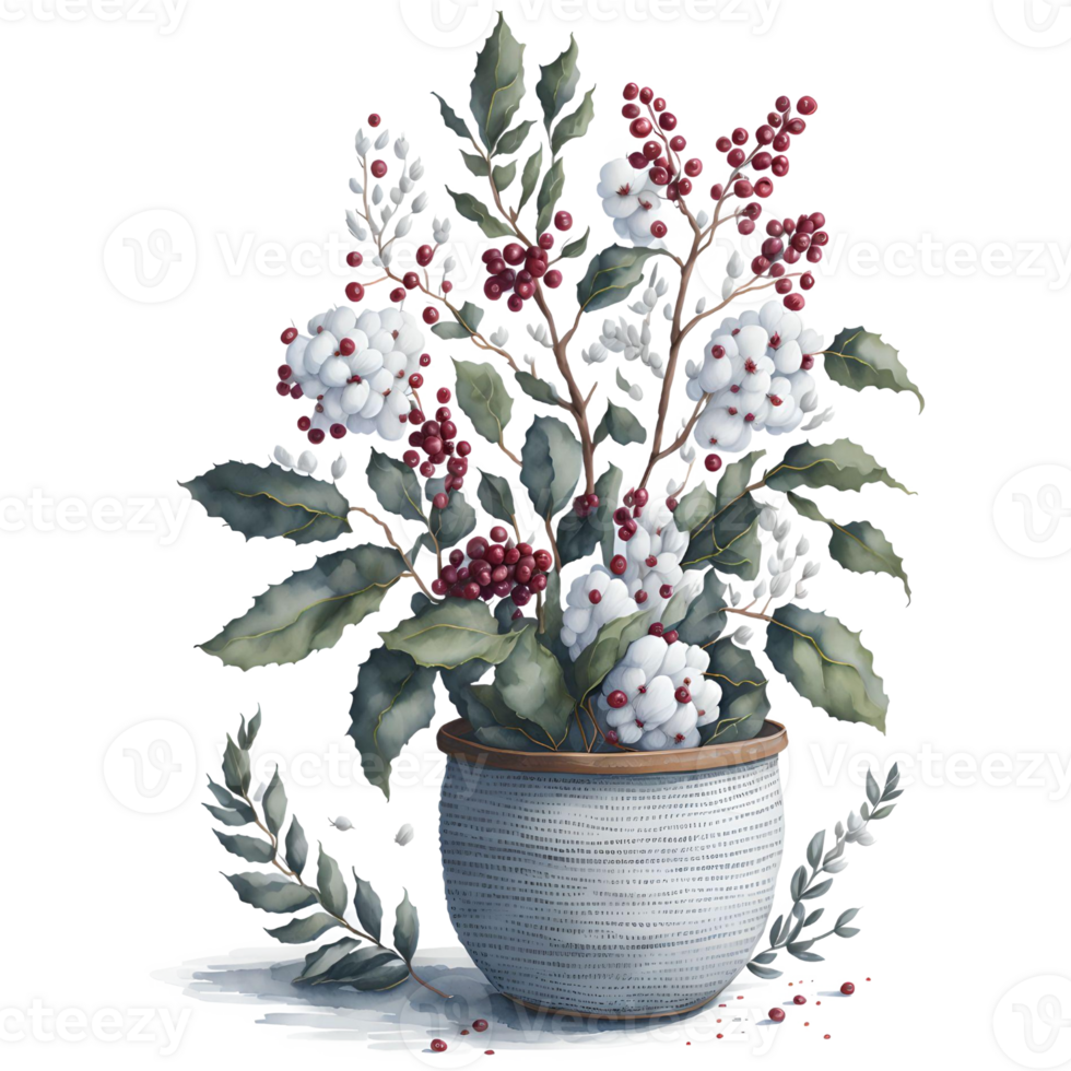 Watercolor New Year Christmas knitted planter PNG Design, Generative AI
