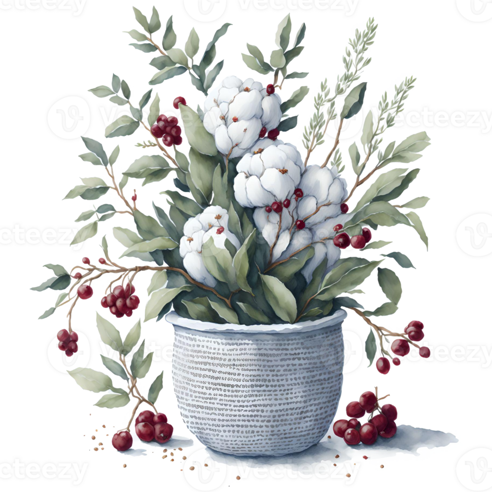 Watercolor New Year Christmas knitted planter PNG Design, Generative AI