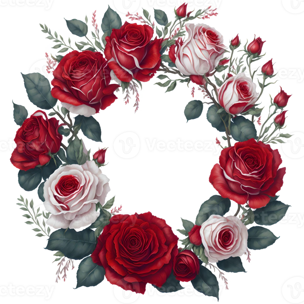 Watercolor Red Roses Wreath PNG Design, generative ai