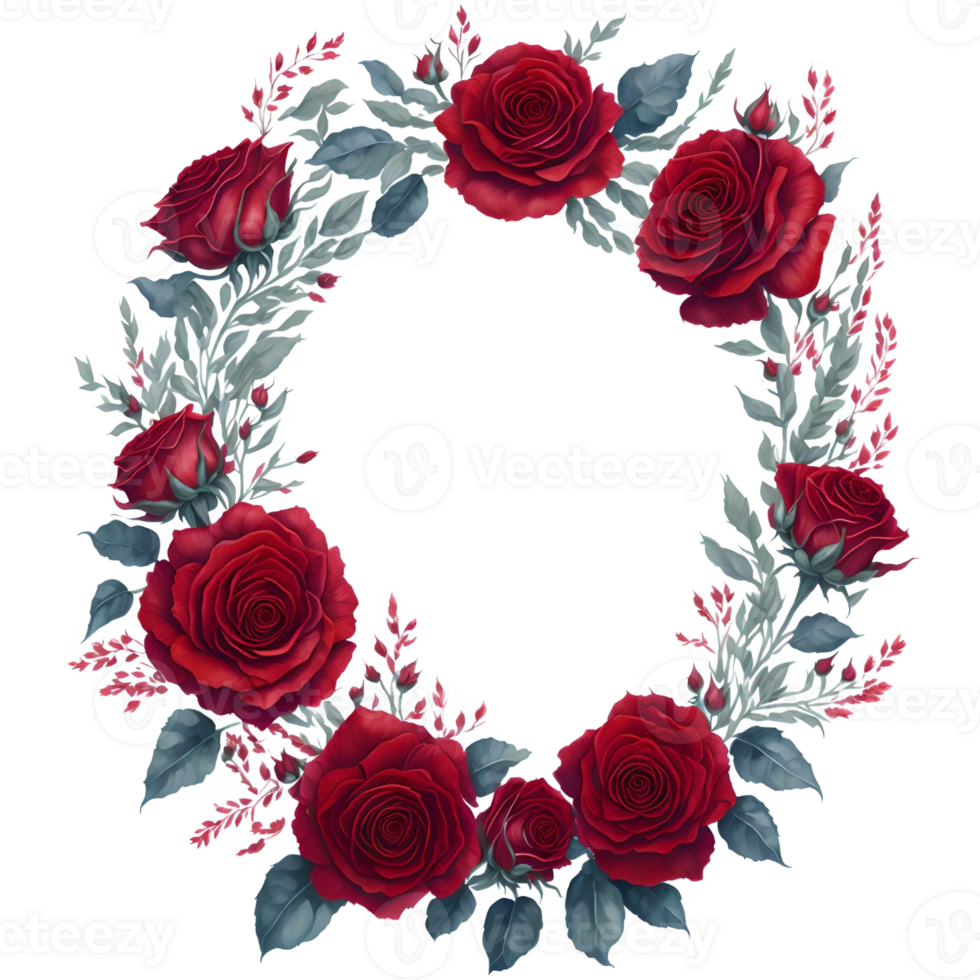Watercolor Red Roses Wreath PNG Design, generative ai