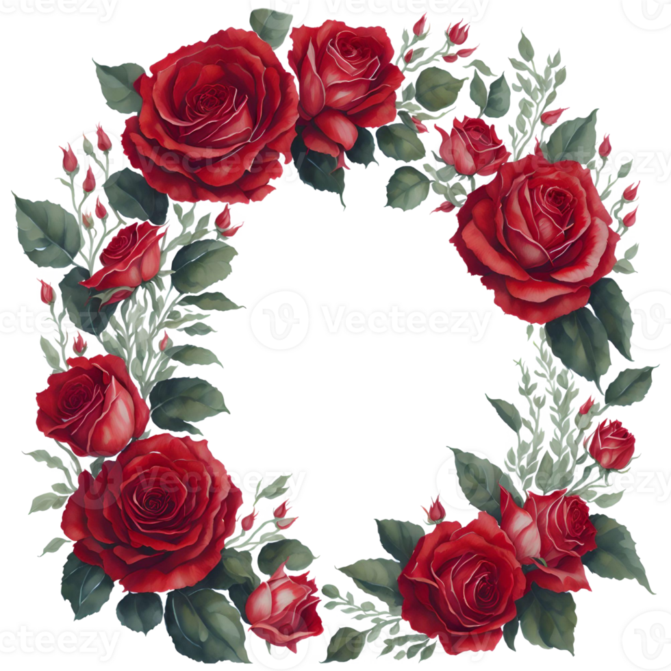 Watercolor Red Roses Wreath PNG Design, generative ai
