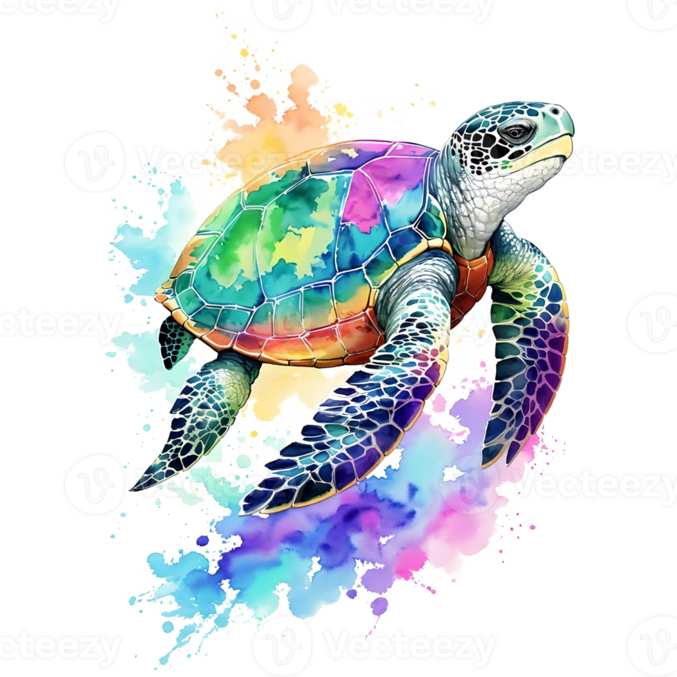 Watercolor Sea Turtle PNG Design, Generative AI