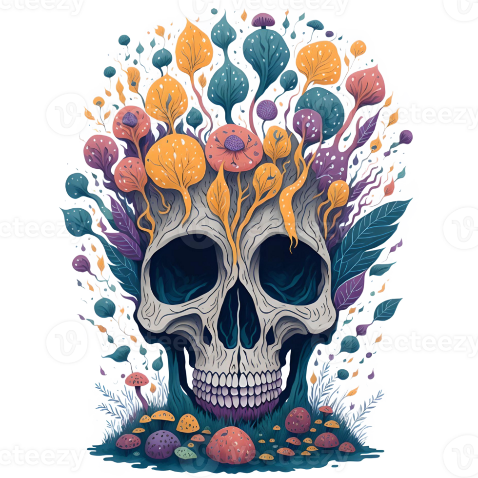 Watercolor Skull Mushroom PNG Design, Generative AI