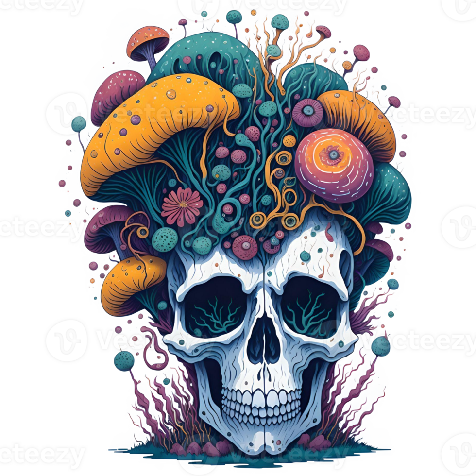 Watercolor Skull Mushroom PNG Design, Generative AI