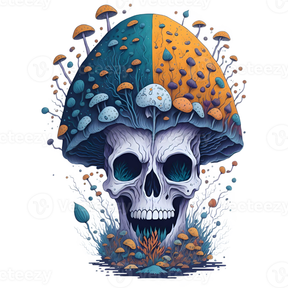 Watercolor Skull Mushroom PNG Design, Generative AI