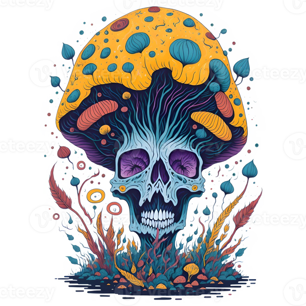 Watercolor Skull Mushroom PNG Design, Generative AI