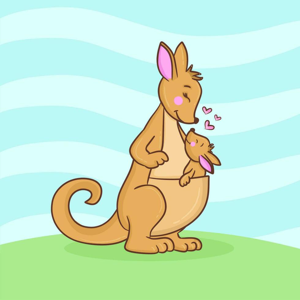 Mother kangaroo with her baby kangaroo . Cute cartoon animals character.  Australian happy animals. Sweet kangaroo with baby cartoon vector. vector