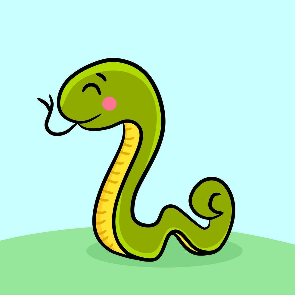 Illustration of a green cute snake in nature vector