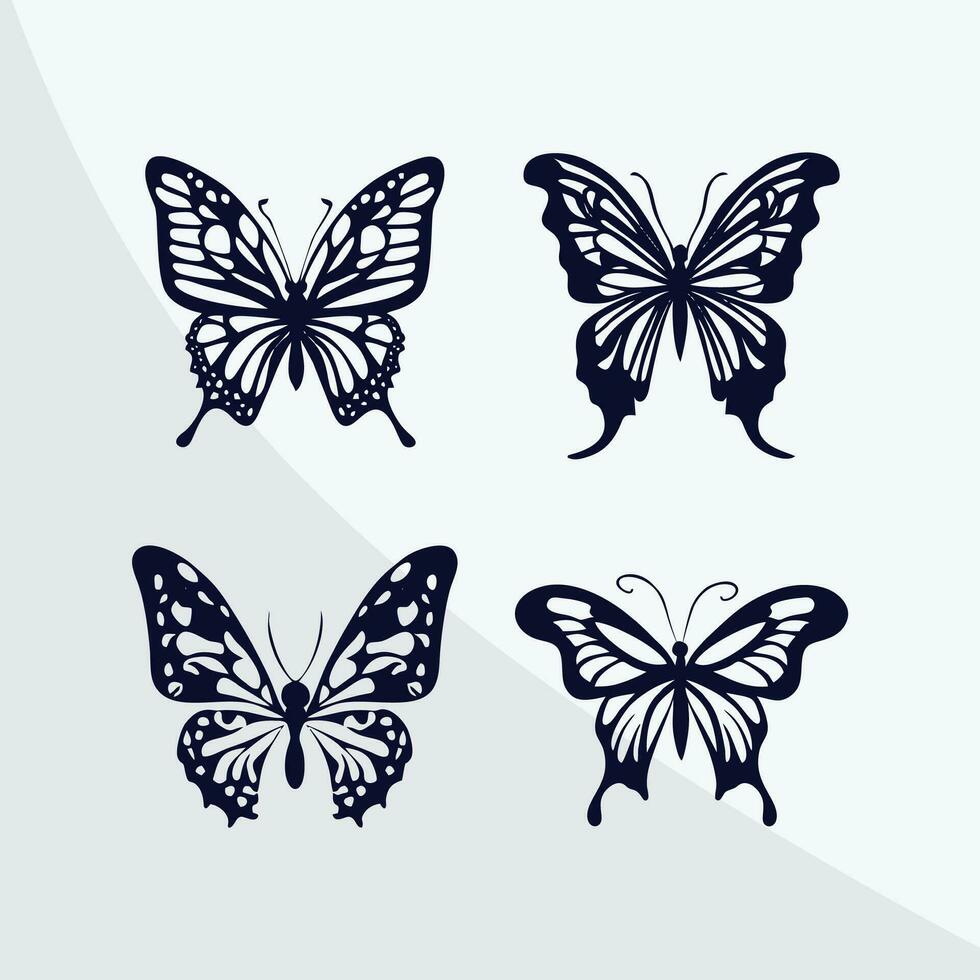 Butterflies vector silhouette sketch set