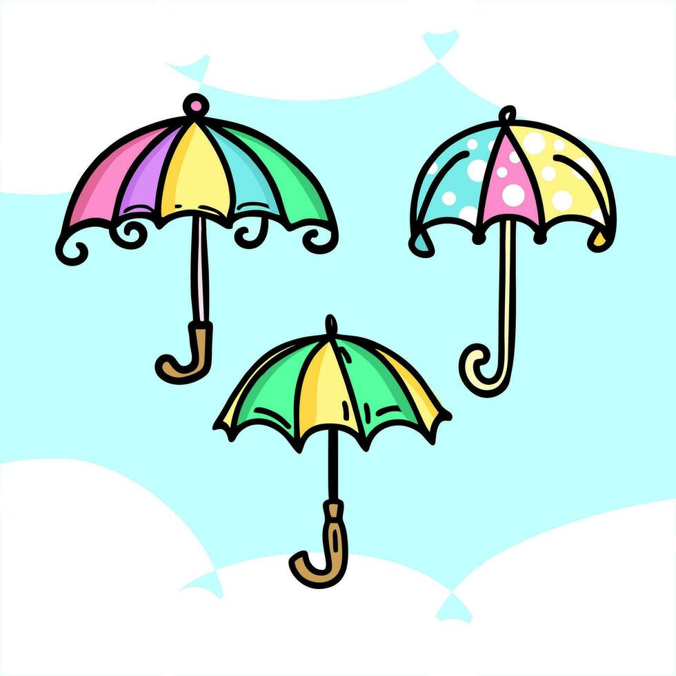 Drawing of a set of colorful umbrellas vector