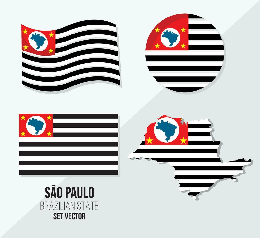 sao paulo Brasil estado vector conjunto bandera símbolo mapa y circulo bandera.