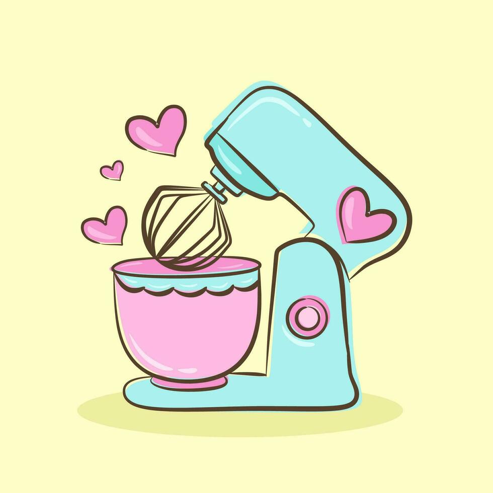 Stand Food Mixer, Kitchen Mixer, Making Mixer, Electric Food Mixer, Food Processor, Kitchen Gadget, Vector Illustration Background