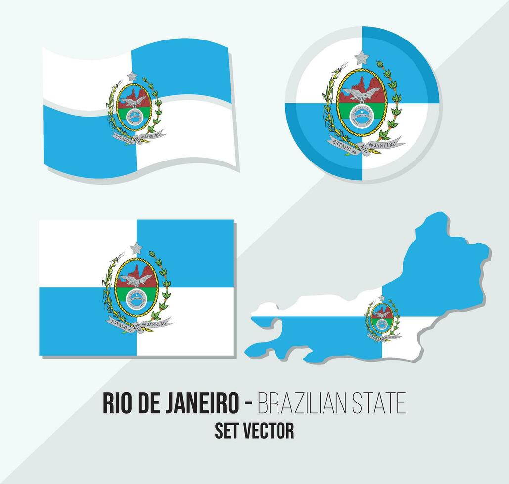 Rio de Janeiro Brazil state vector set Flag symbol map and circle flag.