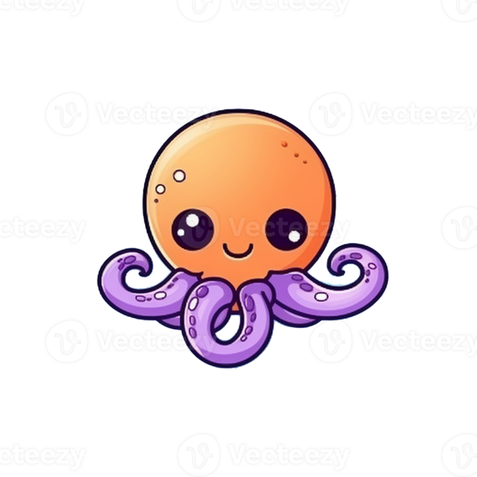 Octopus Natural with a Kawaii face cute cartoon, Ai generate png