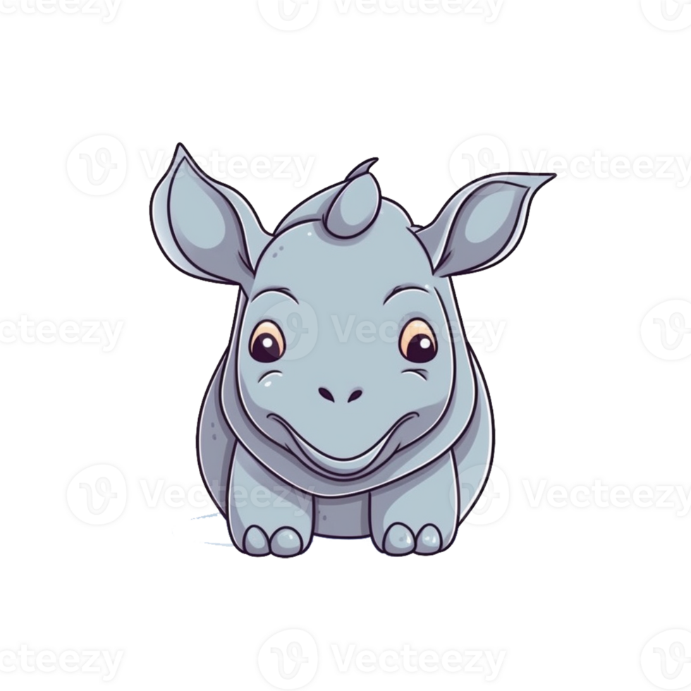 Rhino Natural with a Kawaii face cute cartoon, Ai generate png
