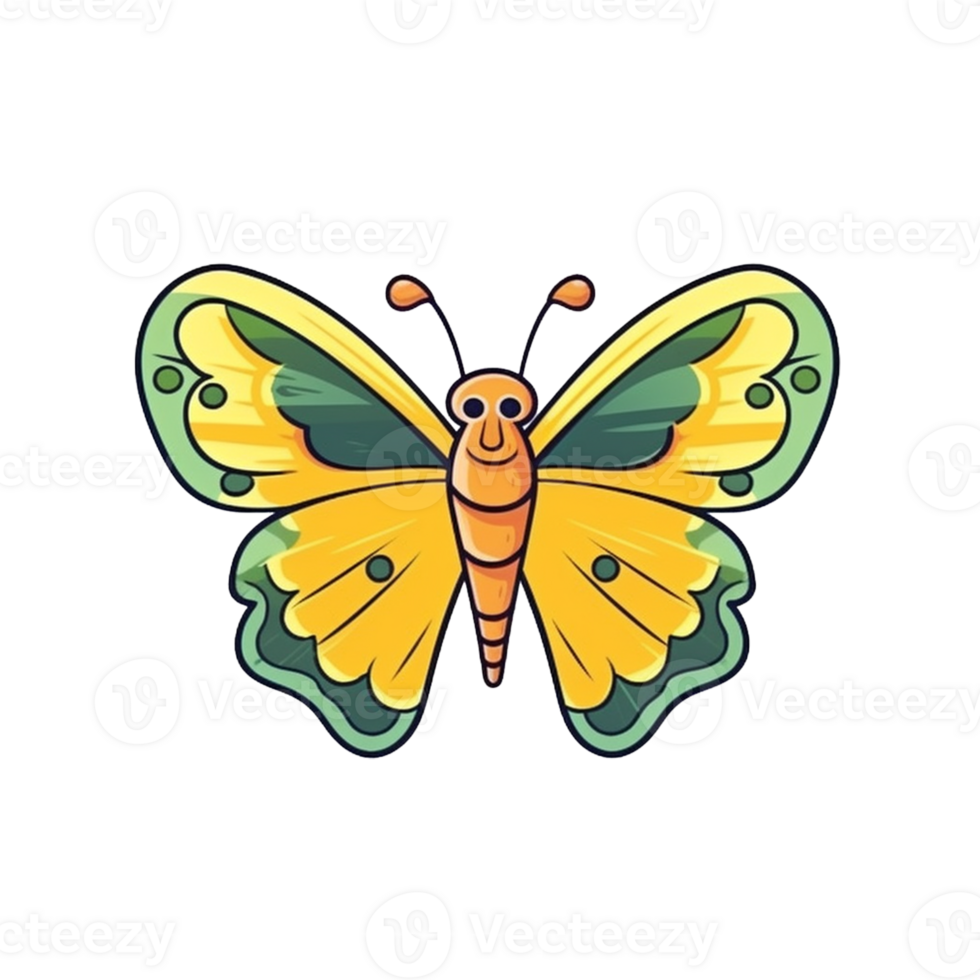 Butterfly Natural with a Kawaii face cute cartoon, Ai generate png