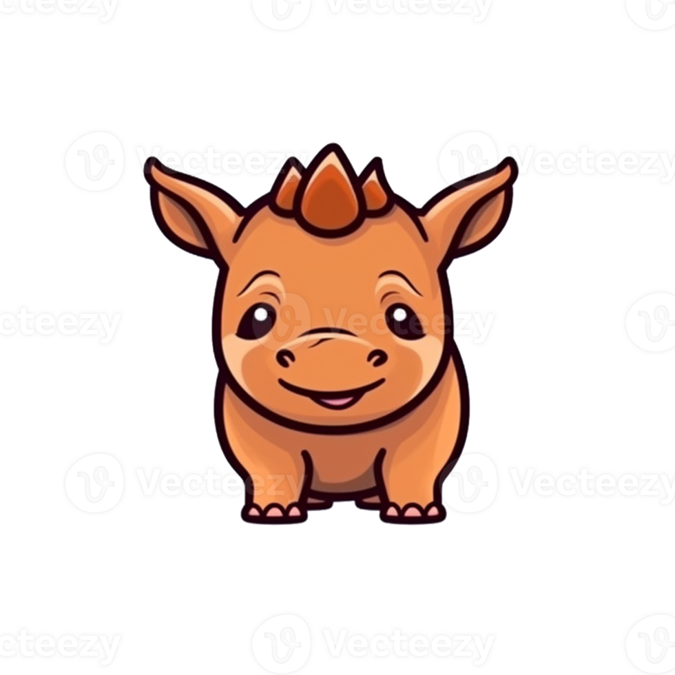 Rhino Natural with a Kawaii face cute cartoon, Ai generate png