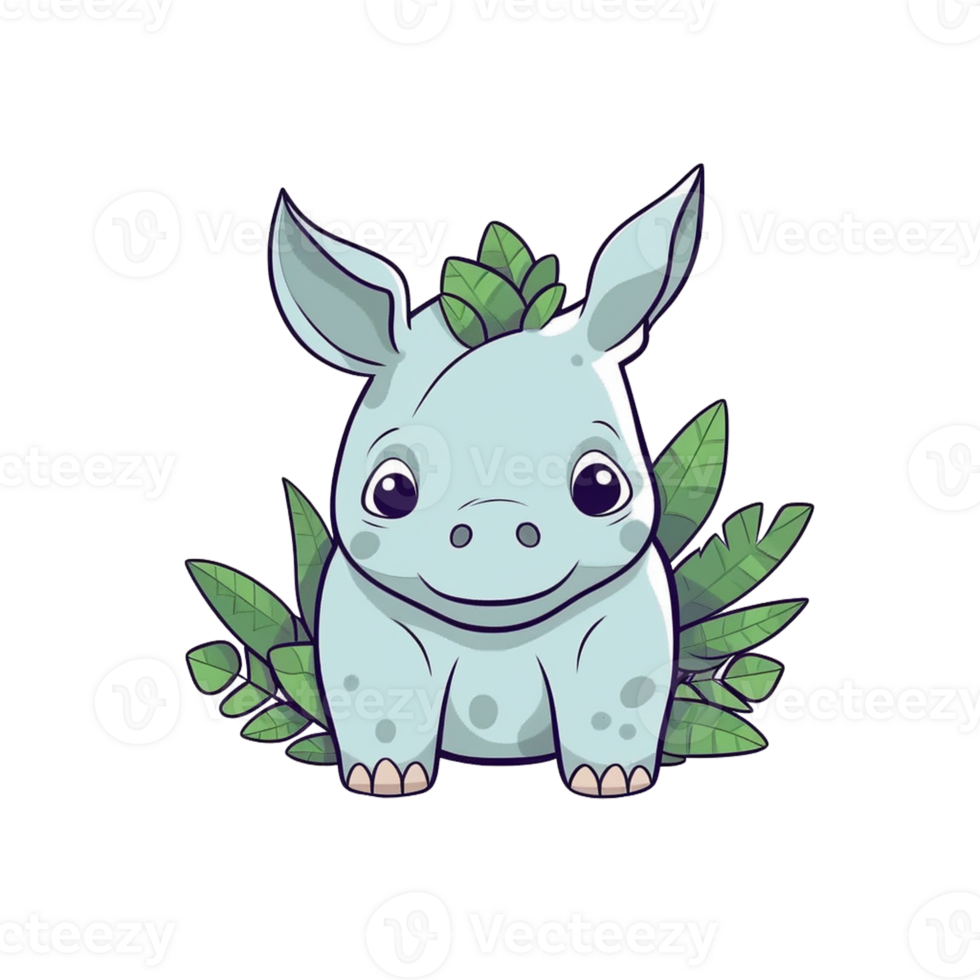 Rhino Natural with a Kawaii face cute cartoon, Ai generate png