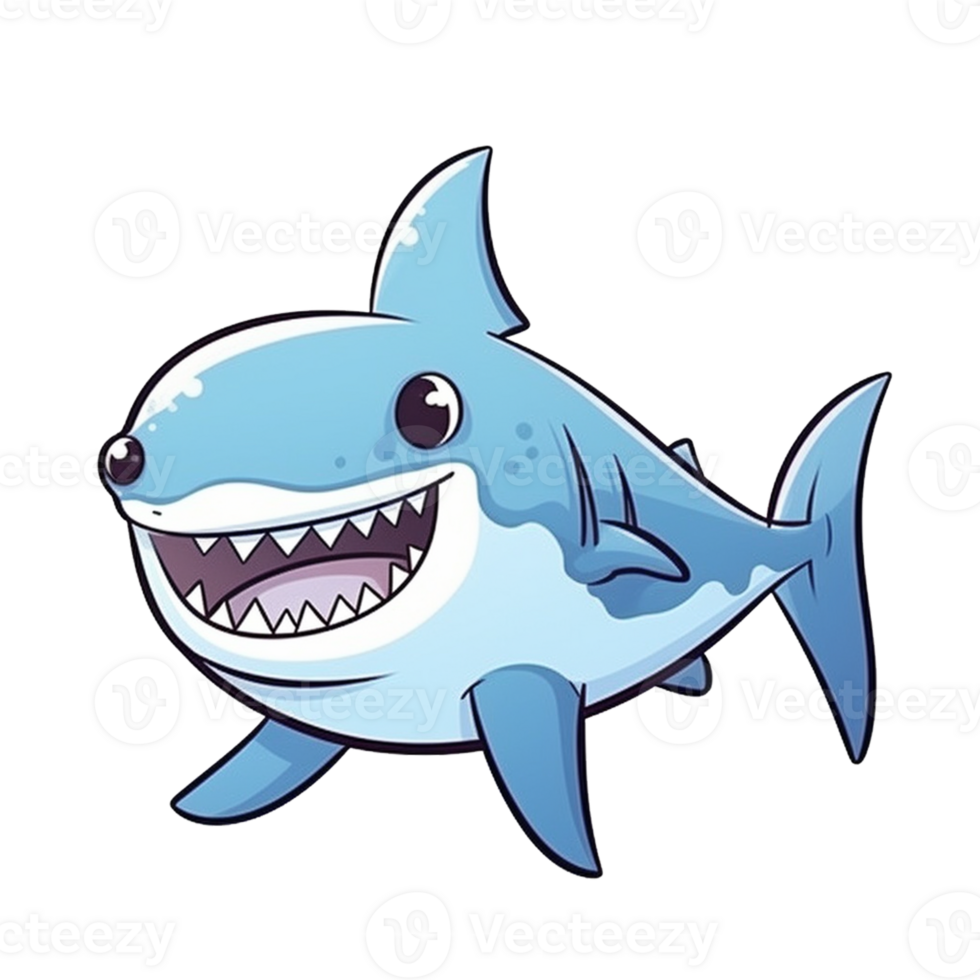 Shark Natural with a Kawaii face cute cartoon, Ai generate png